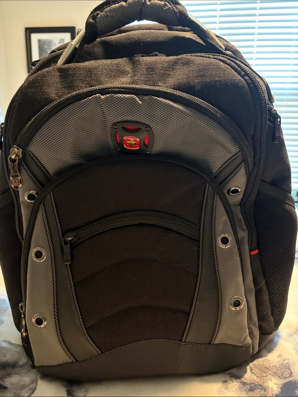 SwissGear Black & Gray Backpack with Red Interior Organizers